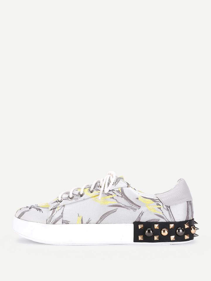 Shein Studded Detail Lace Up Slip On Sneakers