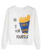 Shein White Slogan And Fries Print Plaid Embossed Sweatshirt