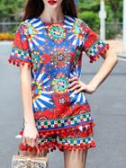 Shein Multicolor Tribal Print Top With Shorts