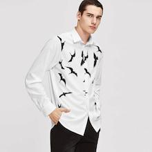 Shein Men Button Front Birds Print Shirt