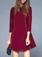 Shein Burgundy Pleated Jacquard A-line Dress
