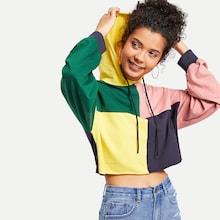 Shein Cut And Sew Drawstring Crop Hoodie