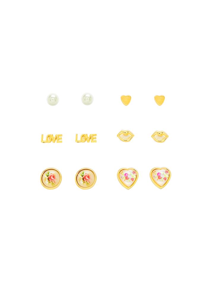 Shein Flower Round & Heart Design Earring Set