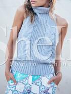 Shein Blue Sleeveless High Neck Sweater