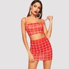 Shein Grid Crop Cami Top & Skirt Set