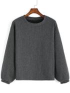 Shein Grey Round Neck Casual Crop Sweatshirt