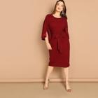 Shein Plus Flutter Sleeve Tie Waist Bodycon Dress