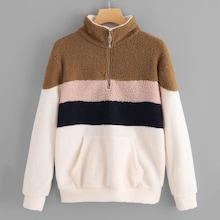 Shein Quarter Zip Cut And Sew Teddy Sweatshirt