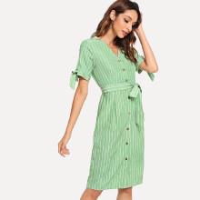 Shein Button Knot Striped Dress