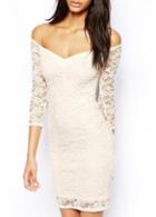 Rosewe Three Quarter Sleeve Off The Shoulder Lace Dress