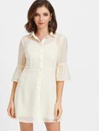 Shein Flute Sleeve Semi Sheer Fit And Flare Shirt Dress