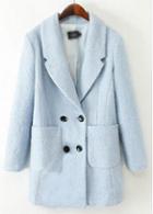 Rosewe Brief Button Closure Turndown Collar Long Sleeve Coat Blue