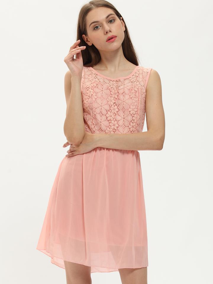 Shein Pink Lace Criss Cross Back Dress