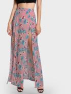 Shein Flower Print Double Slit Maxi Skirt With Knicker Shorts