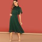 Shein Flutter Sleeve Split Tie Back Solid Dress