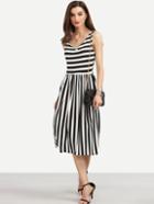 Shein Black White Mixed Stripe Pleated Dress