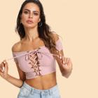 Shein Grommet Lace Up Front Crop Bardot Top