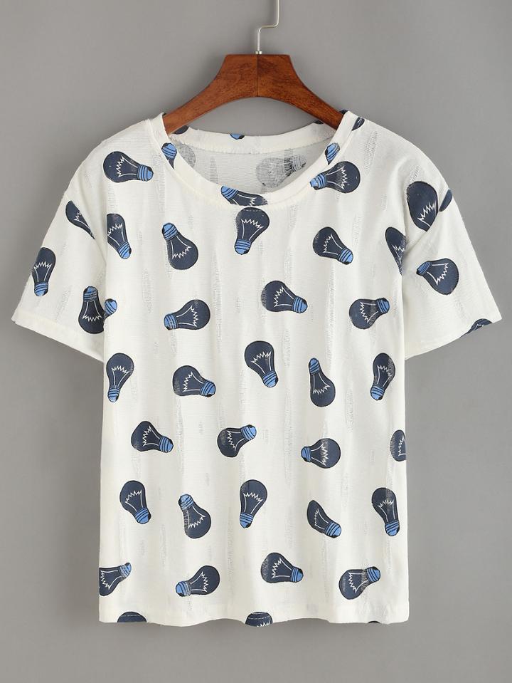 Shein Allover Light Bulb Print T-shirt - Blue