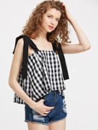 Shein Gingham Tie Shoulder Swing Top
