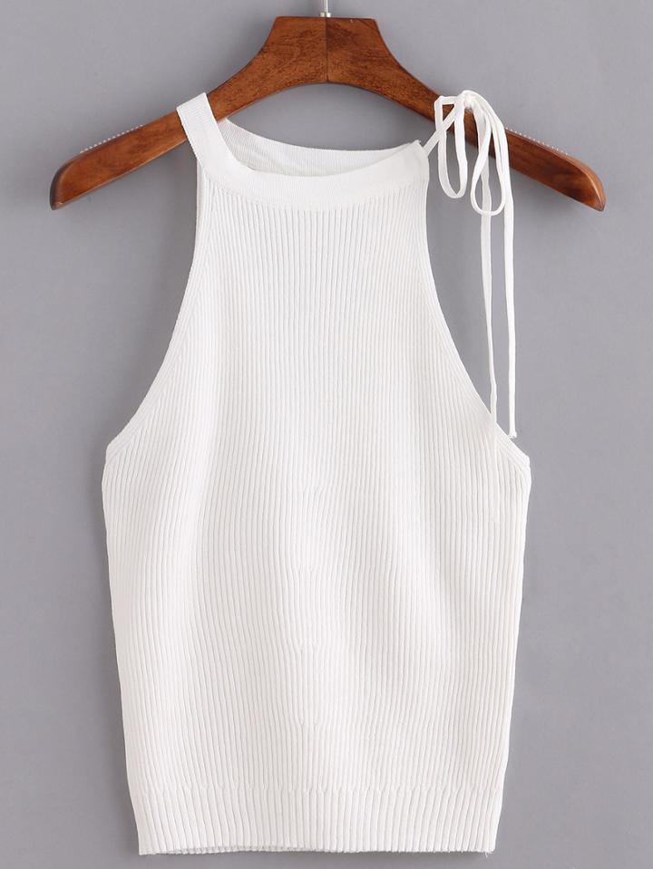 Shein Beige Lace Up Ribbed Tank Top