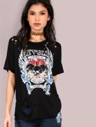 Shein Laser Cut Skull Graphic Tee Black