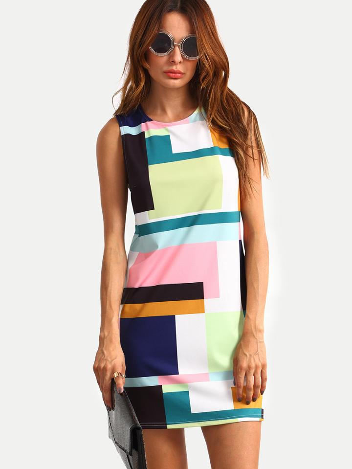 Shein Patchwork Zipper Back Tank Dress