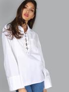 Shein Lace Up Dolphin Hem Blouse White