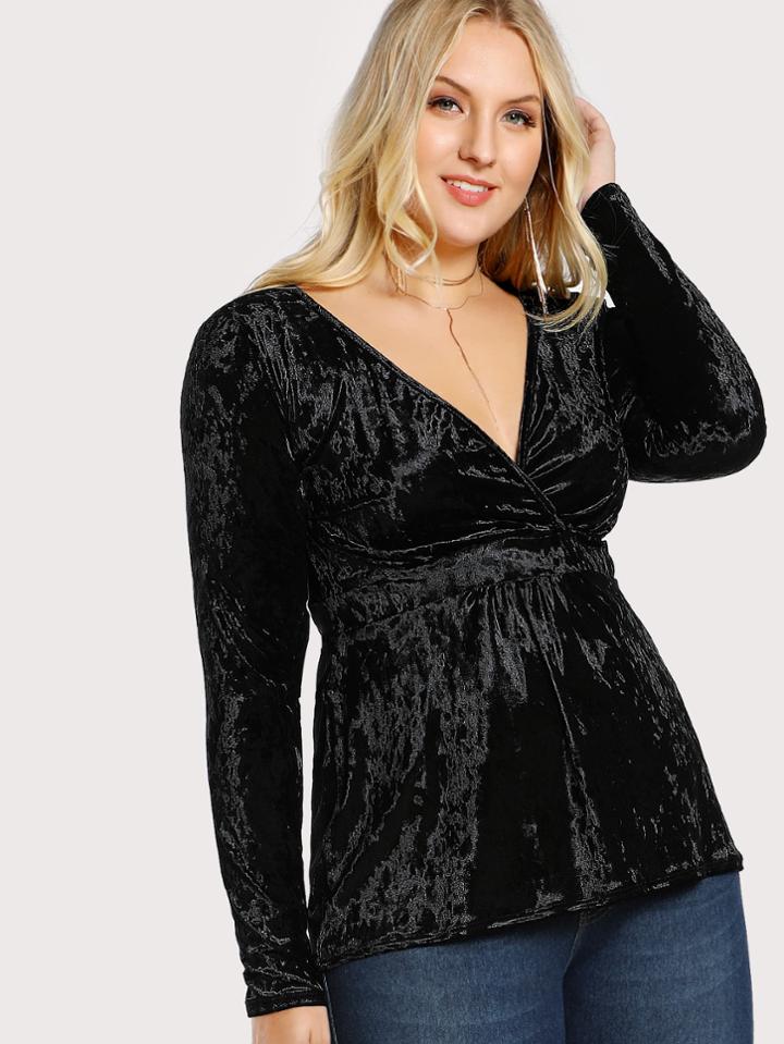 Shein Surplice Front Crushed Velvet Top