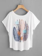 Shein Feather Print Dolman Sleeve Tshirt