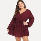 Shein Plus Wrap Front Belted Crinkle Dress