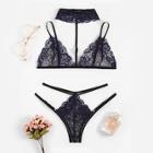 Shein Scalloped Trim Floral Lace Lingerie Set With Choker
