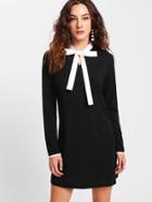 Shein Contrast Bow Tie Neck Dress