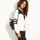 Shein Black And White Long Sleeve Zipper Outerwear