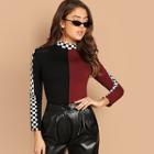 Shein Checkered Panel Cut And Sew T-shirt