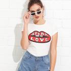 Shein Lip And Letter Print Tee