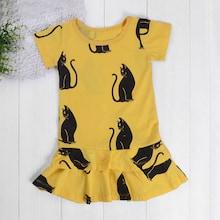 Shein Toddler Girls Ruffle Hem Cat Pattern Dress