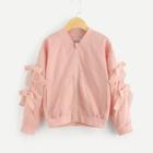 Shein Girls Knotted Sleeve Zip-up Jacket