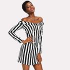 Shein Foldover Off Shoulder Double Breasted Striped Dress