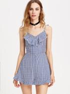 Shein Ruffle Strap Cutout Tie Back Gingham Playsuit