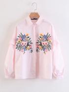 Shein Floral Embroidered Frill Trim Blouse