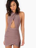 Shein Backless Ruched Peakaboo Halter Dress