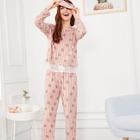 Shein Strawberry Print Lace Trim Pajama Set With Eye Mask