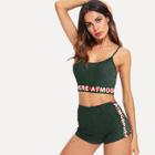 Shein Stripe And Letter Print Crop Cami & Shorts Set