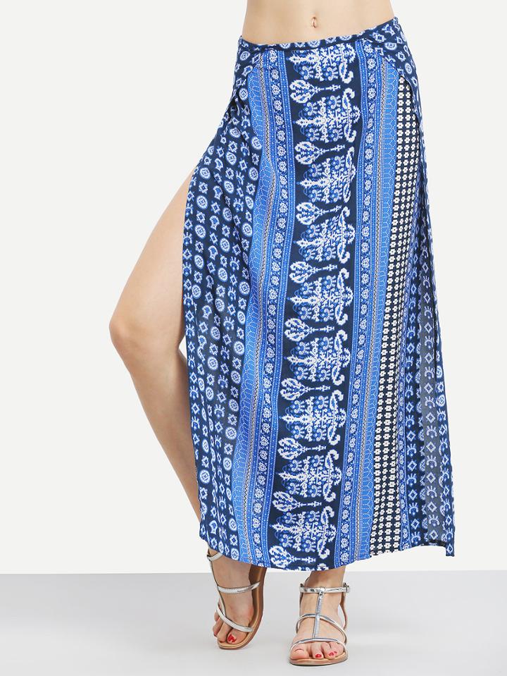 Shein Tribal Print High Slit Long Skirt