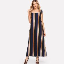 Shein Knot Shoulder Striped Dress