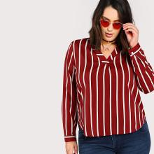 Shein Plus V Neck Dolphin Hem Striped Shirt
