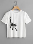 Shein Cat Ink Painting Print Tee