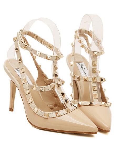 Shein Nude High Heel Rivet Pumps