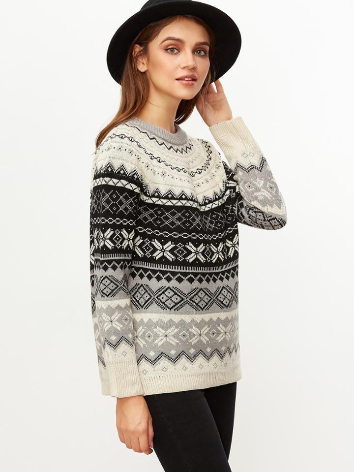 Shein Multicolor Geo Pattern Pullover Sweater