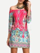 Shein Multicolor Off The Shoulder Tribal Print Dress